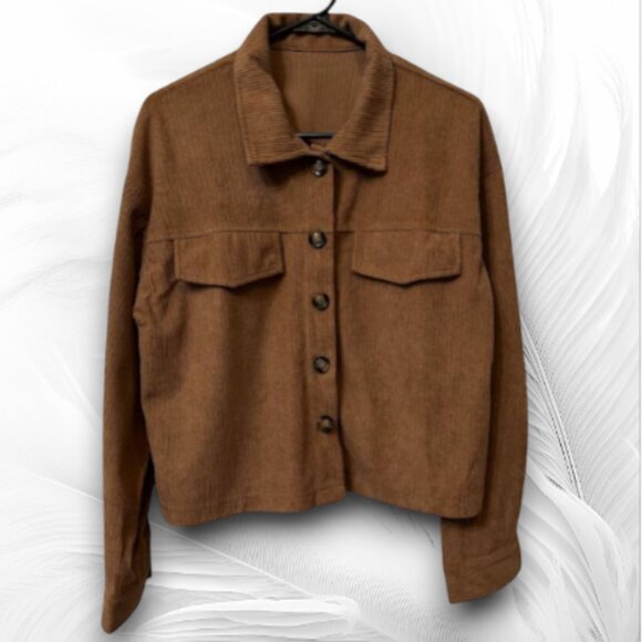 Women's Caramel Velvet Shirt Jacket Size: L - Picture 1 of 5